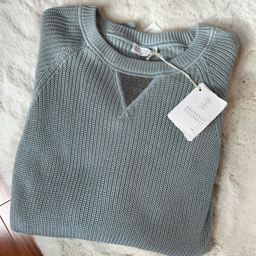 Brunello Cucinelli Women's Light Gray Crew Neck Sweater NWT